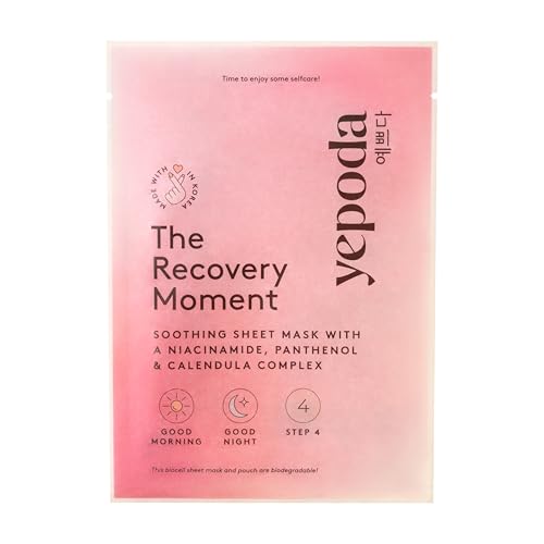 Yepoda The Recovery Moment, Beruhigende Niacinamid-Sheet-Mask, Vegane Koreanische Tuchmaske für Alle Hauttypen, 25 ml