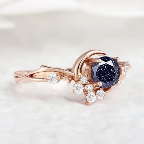 Gemstone Engagement Rings for Women Gemstone Ring Unique Moon Star Ring 10K 14K 18K White Yellow Rose Gold Gemstone Engagement Ring Anniversary Promise Ring4