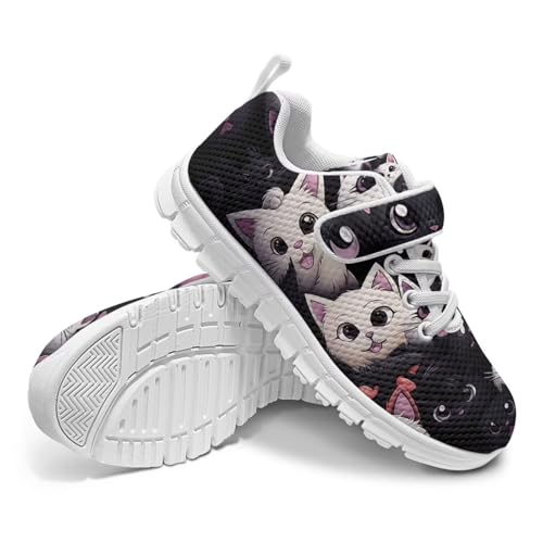 Toddler Boys & Girls Shoes Kids Canvas Sneakers with Cartoon Big-Eyed Cat Adjustable Hook-and-Loop4