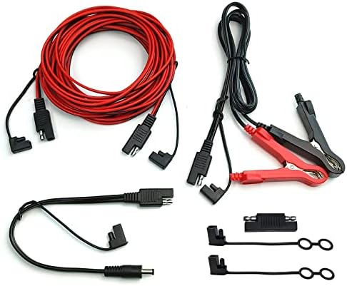 JINKAIMING SAE Power Supply System Kit 18AWG 7.7m/25FT SAE Extension Cord Quick Connect Adapter with Alligator Clips DC5.5×2.1mm Plug-and-Play Harness for 12V Solar Trickle Battery Charger