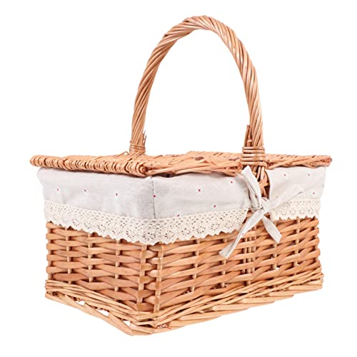 Levemolo 1 Pc Outdoor Picnic Basket Storage Organizer Outdoor Pots for Flowers Big Picnic Basket outside Small Basket with Handle Heart Bins Child Straw Storage Box