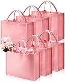 Shappy 6 Pcs Burlap Tote Bags with Handles, Jute Grocery Bags with Laminated Interior for Wedding, 15.8 x 11.8 x 5.9 Inch (Pink)