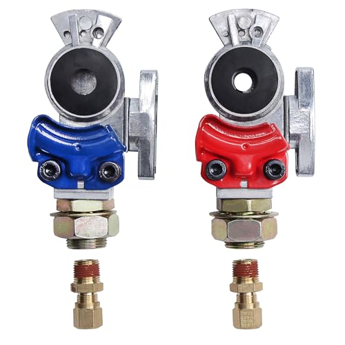 Vitonsbay Shut-Off Aluminum Service Emergency Gladhands with Valve Switch Die Cast Aluminum Valve Glad Hands Universal Air Hose Brake Coupling Connector Handshake Kit for Truck Semi Trailer Tractor