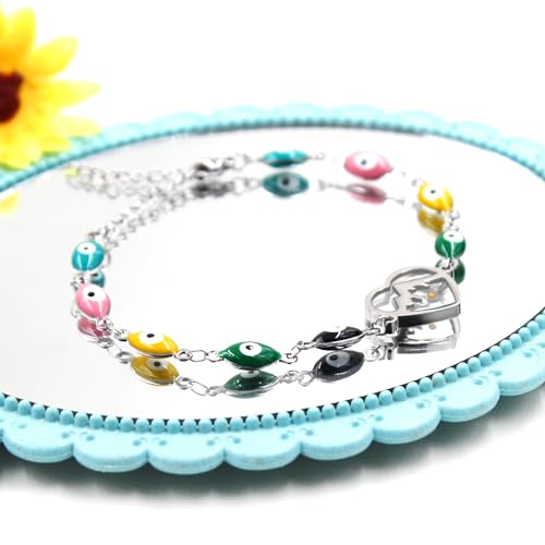 Image of Multi-color Evil Eye Bracelet, Round Star /Triangle /Heart /Round Mountain Faith Seed Charm Adjustable Jewelry for ladies Religious Gifts