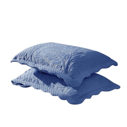 MarCielo Fundas de almohada acolchadas bordadas 100 % algodón, tamaño King, color azul marino