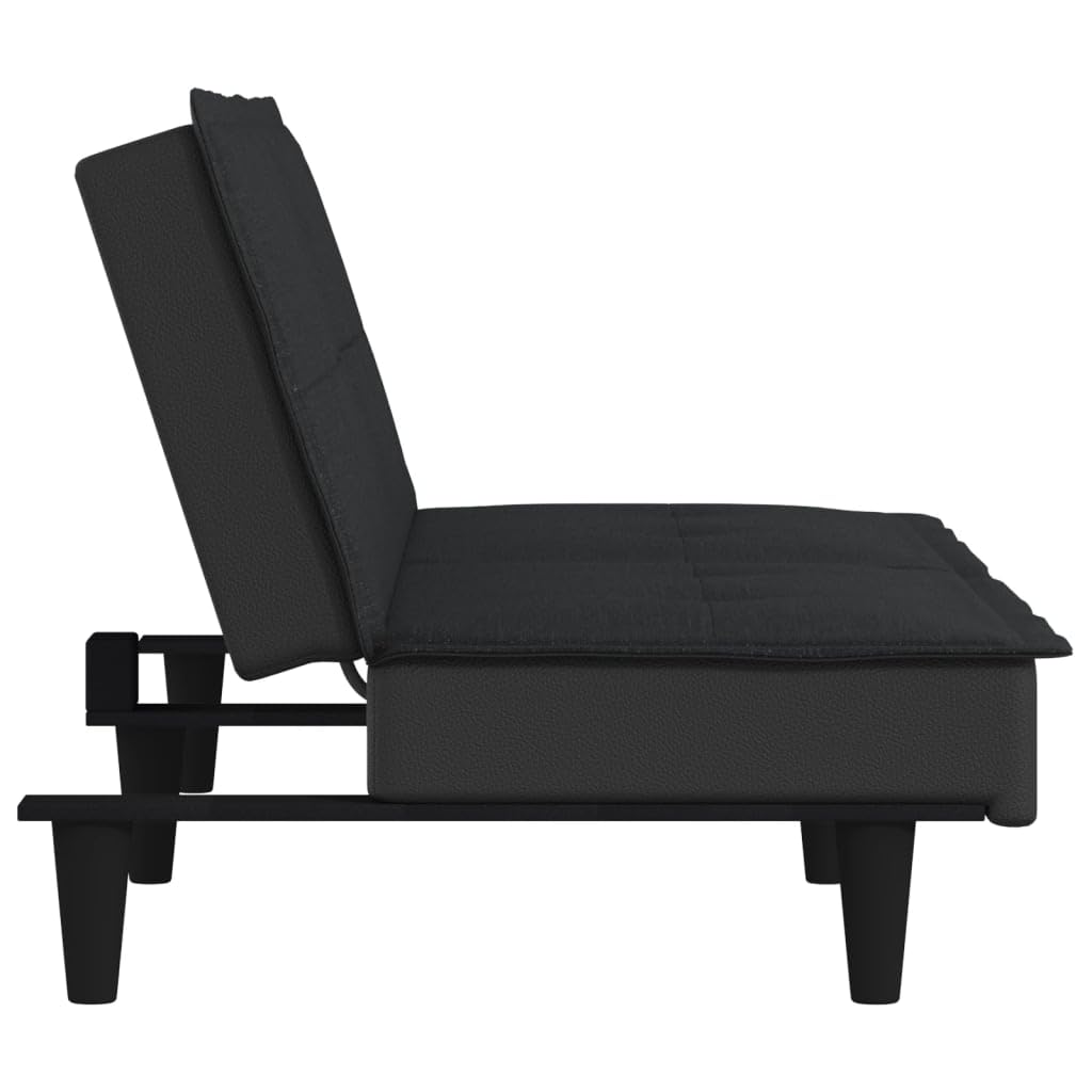 Schlafsofa Schwarz Stoff 200 cm Breit Modernes 3-Fach Verstellbares Rückenlehnen Design aus Kunstleder & Polyester für Wohnzimmer Gästezimmer Büro