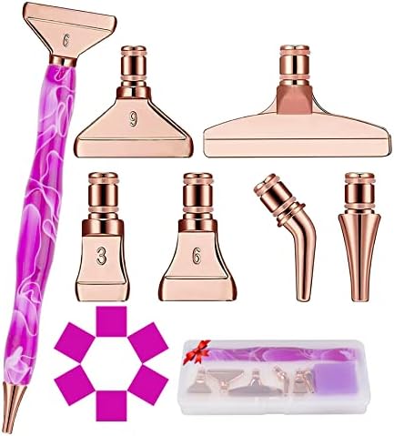 14 Items Metallic Ideas for Diamond Portray Pen Kits, 6 PCS Stainless Metal Ideas with 6 Clay, Present Field, Resin Diamond Portray Pens Ergonomic Consolation Grip, Diamond Artwork Instruments for DIY Craft, Purple