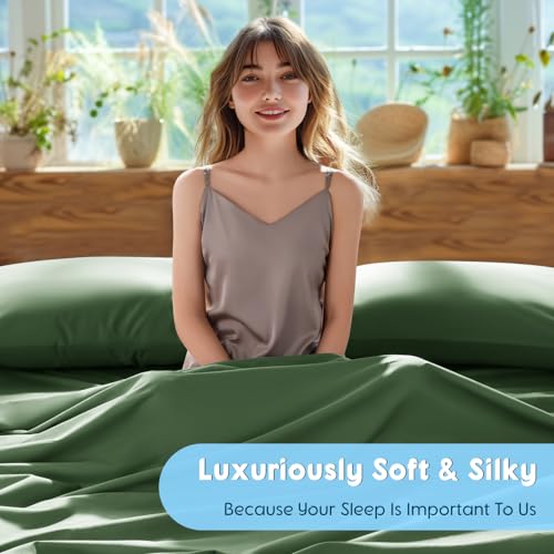 Image of SONORO KATE 1000 Series 100% Egyptian Cotton King Sheet Set,4 Pieces | Soft,Breathable Long Staple,Sateen Weave,Luxury 5-Star Hotel Bed Sheets,16 inch Deep Pocket,Olive Green