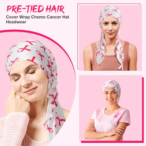 Image of Halfchet 4 Pcs Chemo Headwear for Women Pre Tied Cancer Caps Head Scarf Turbans for Women Patients Gifts