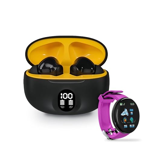 Auriculares Inalambricos Bluetooth 5.3 con Reloj Inteligente D18 para Android/iOS - Cascos Inalambricos Bluetooth 20h Batería con Cancelación de Ruido y Reloj Smartwatch Mujer con LCD HD (Negro)