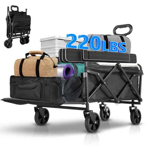 Carrito Plegable con Ruedas de 110 L, Carrito Plegable para Exteriores, Capacidad de Carga de 200 Kg, con Ruedas Giratorias de 360°, Estructura Totalmente de Acero, Adecuada para...