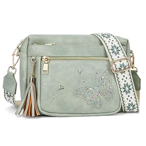 KITEVIUN Crossbody Bag for Women Trendy Vegan Leather Crossbody Purse Butterfly Design Shoulder Handbags Adjustable Strap