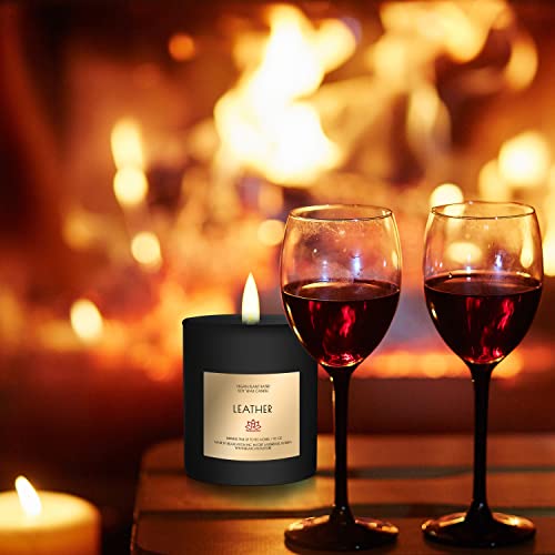 Natural Leather Scent Soybean Wax Candle: Hand-Poured For A Clean Burn And Long-Lasting Fragrance Rich And Warm Leather Scent In 10 Oz Glass Jar: Ideal For Home Decor, Relaxation, And Gifting #TOP5