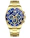 MEGALITH Relojes Hombre Acero Oro: Azul Cronografo Relojes de Pulsera Grande Imagen de MEGALITH Relojes Hombre Acero Oro: Azul Cronografo Relojes de Pulsera Grande