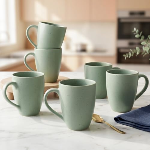 Image of The Earth Store Mint Marble Matte Coffee Mug - 300ML Ceramic Coffee Mugs Set of 6 | Microwave & Dishwasher Safe Mugs for Gift | Home | Office | Restaurant | Daily Use Tea Mug