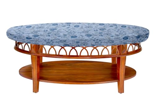 Image of The Furnishing Tree Elastic Cotton Oval Center Table Cover 18x60 in Inches Floral Navy Blue