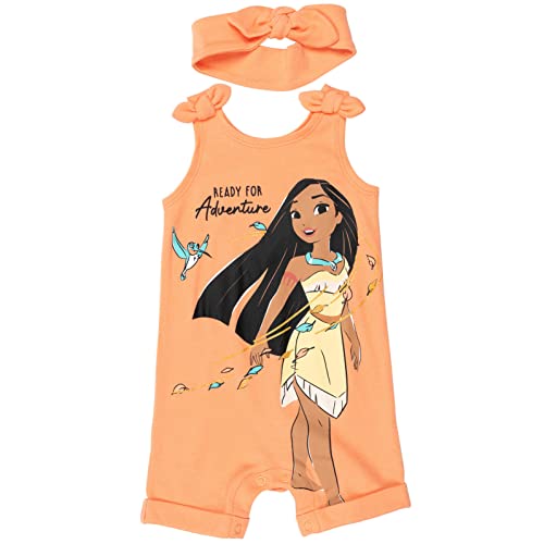 Image of Disney Princess Rapunzel Ariel Belle Jasmine Aurora Baby Girls Snap Romper and Headband Newborn to Toddler
