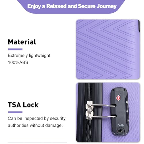 Light Purple 4-Piece Lightweight ABS Suitcase Set with 360° Rotating Wheels and Secure Lock - 16, 20, 24, 28 Inch Travel Luggage3