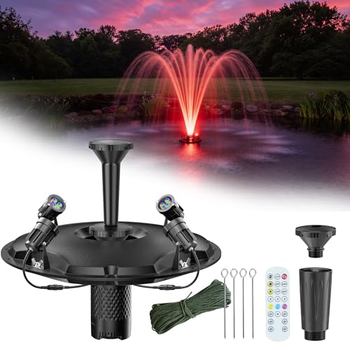 POPOSOAP Schwimmender Teichbrunnen & Belüfter Komplett-Set mit LED-Lichtern, 4600 L/h Wasserpumpe, 9 m Netzkabel, 3 Sprühvarianten für Teiche, Pools, Seen und Wassergärten