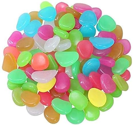 Radium Glossy Decorative Stones for Aquarium, Vase Fillers, Garden Pathways & Home Decor | Glow in The Dark Pebbles | Multicolour Decorative Rocks for Indoor & Outdoor Decoration | 100 Pieces-image-2