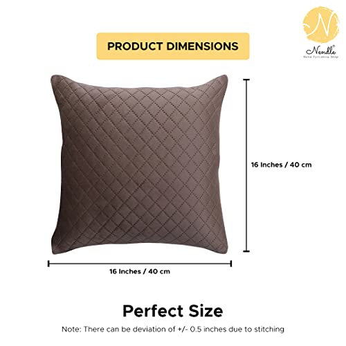 Image of Nendle Luxurious Soft Velvet Solid Color Quilted 210 TC Cushion Covers 16 Inch X 16 Inch Set Of 5 (Light Brown, 40 * 40 Cm)