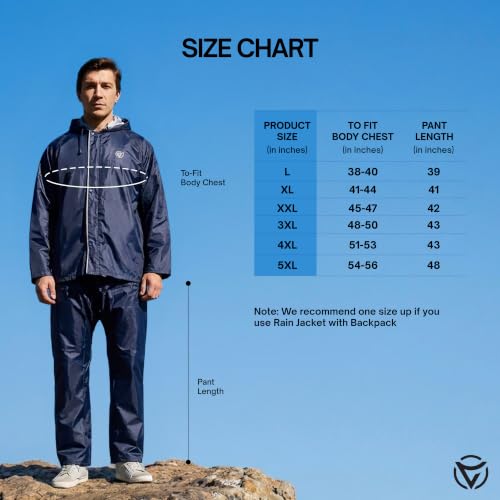 Image of VARSHA - Basic Reversible Rain Coat for Men, Men's Raincoat with Adjustable Hood, Heavy-Duty Zip & Button Closure,Buy Portable Waterproof Rainwear Suit for Bike.(NX)