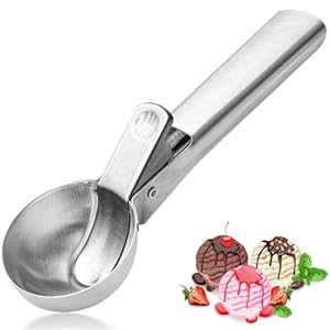 Premium Ice Cream Scoop, Stainless Steel Ice Scoop with Trigger & Ergonomic Handle – One-Push Release for Perfect Scooping, Dishwasher Safe for Ice Cream, Gelato, Sorbet, Cake Batter (1p-silver)