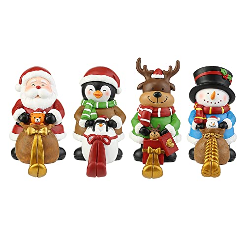 Wbhome Christmas Stocking Holder Set Of 4, Santa, Snowman, Reindeer And Penguin Hanger For Fireplace Mantel Or Shelf, Adjustable Multi-Use Stocking Hooks For Christmas Party Decorations #TOP12