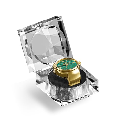 Image of BRUNO MILANO Women Analogue Gold Band Elegant Ring Watch in Gold Strap with Malachite Dial