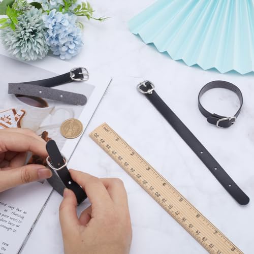 GORGECRAFT 10Pcs PU Leather Luggage Labels Strap Adjustable Faux Black Luggage Tag Loops Replacement Belts with Metal Buckle Watch Band Straps for Suitcase Travel Secure Storage Hanging Accessories3