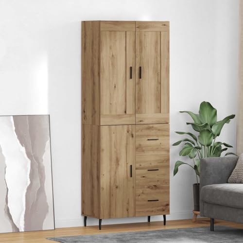 Ziaphsol Juego de 2 tablas altas de roble Artisan, madera y cristal, 69,5 x 34 x 180 cm, diseño delgado, para salón, comedor, cocina