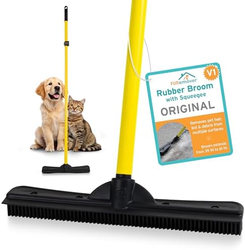 Multi-Surface Rubber Broom & Squeegee with Telescopic Handle for Pet Hair