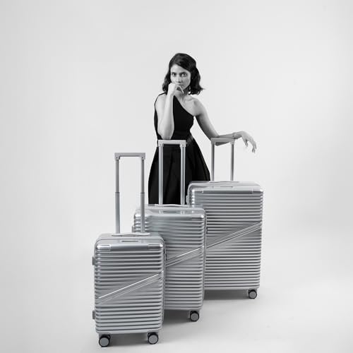 Image of Assembly Luggage Trolley Set of 3 (20+24+28 Inch) with TSA Locks & 3 Packing Cubes, Polycarbonate Hard Shell Spinner Trolley Bag Set for Family Travel, Silver (Small+Medium+Large)