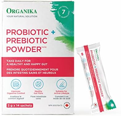 Organika Probiotic + Prebiotic Powder - For Better Gut, Digestive and Intestinal Health, Gas & Bloating Relief, Shelf-Stable, 14 Travel-Friendly Sachets x 3G