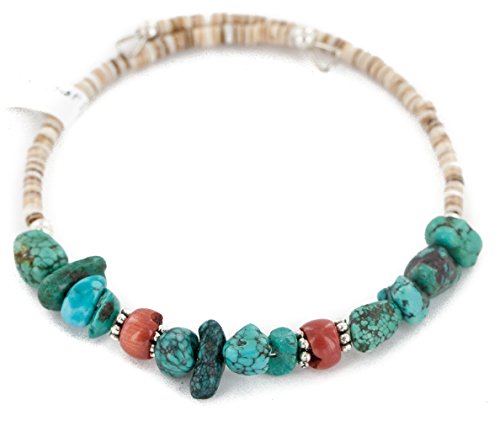 Navajo Authentic Natural Turquoise & Coral Heishi Wrap Bracelet | Adjustable Native American Handmade - View #7