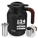 LEBENLANG Thermos café 1,5L Noir   Revêtement céramique & sans BPA I 24h au chaud & Incl. passoire à thé I Bouteille isotherme Pichet cafe inox Termos carafe isotherme Bouilloire