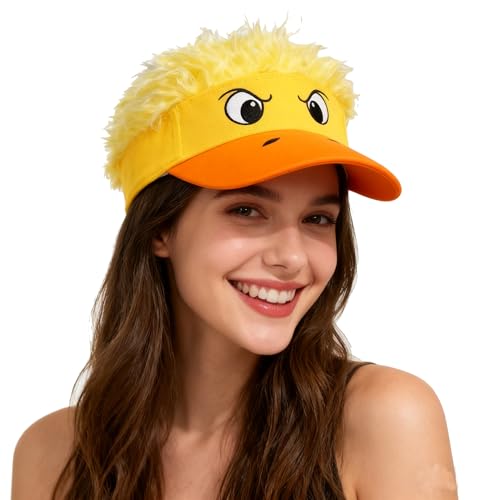 Cute Cartoon Duck Sun Visor Beach Hat Short Hair Wig Top Headband Adjustable Golf Baseball Cap Big Eyes Funny Christmas Halloween Cosplay Costume Rave Dress up Party Cap Dad Trucker Hat for Women Men