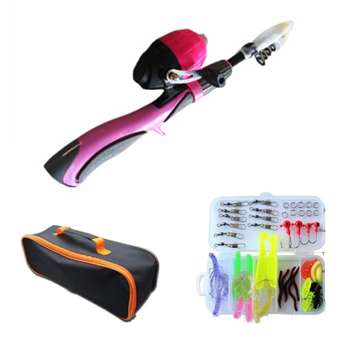 Tragbares Angel-Set für Kinder, Glas, Luya-Rute, 52 Teleskopruten mit Kunstköder und Fadenspule, leicht, zusammenklappbar, EVA-Griff, Kunststoff-Kapuze, Rollensitze, Süßwasser