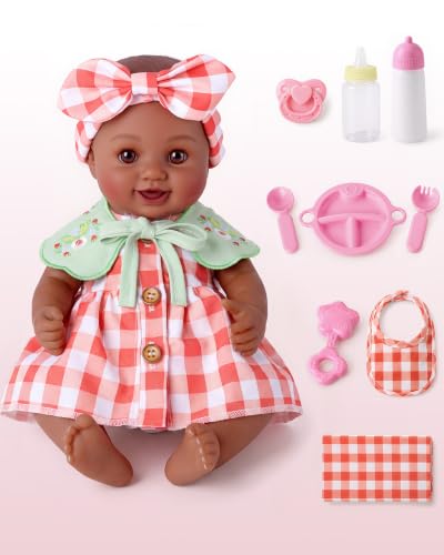 BABESIDE Black Baby Doll Set, 12 Inch Full Vinyl Bath Realistic Baby Doll