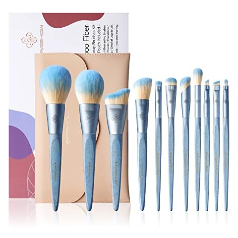 Makeup Brushes Set, 11 Pcs Eigshow Premium Vegan Makeup Brushes, Synthetic Foundation Powder Contour Blush Concealer Full Face Eye Brush, Bamboo Cosmetics Brushes Sets with Bag and Gift Box - Ice Blue Cover
