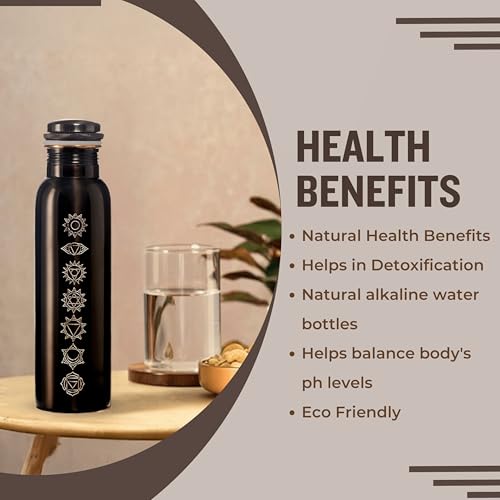 Image of Copper Water Bottle 1 Ltr | Copper Water Bottle with Glass Set | Meena Work | 100% Pure | Leak-Proof | 2 Water Glass 300ml each | Best for Gifting ((Asth Mangla Design))