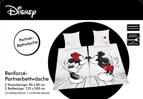 Herding DISNEY MICKEY & MINNIE Partnerbettwäsche-Set, Wendemotiv, 2 x Bettbezug 135 x 200 cm, 2 x Kopfkissenbezug 80 x 80 cm, Baumwolle/Renforcé - Image 6