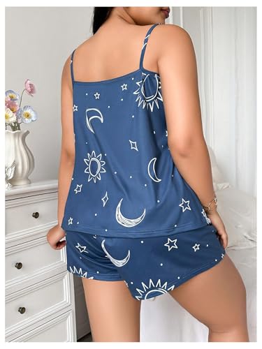 SOLY HUX Plus Size Satin Cami Pajama Set for Women Summer Sleeveless Sleepwear Top and Shorts 2 Piece3