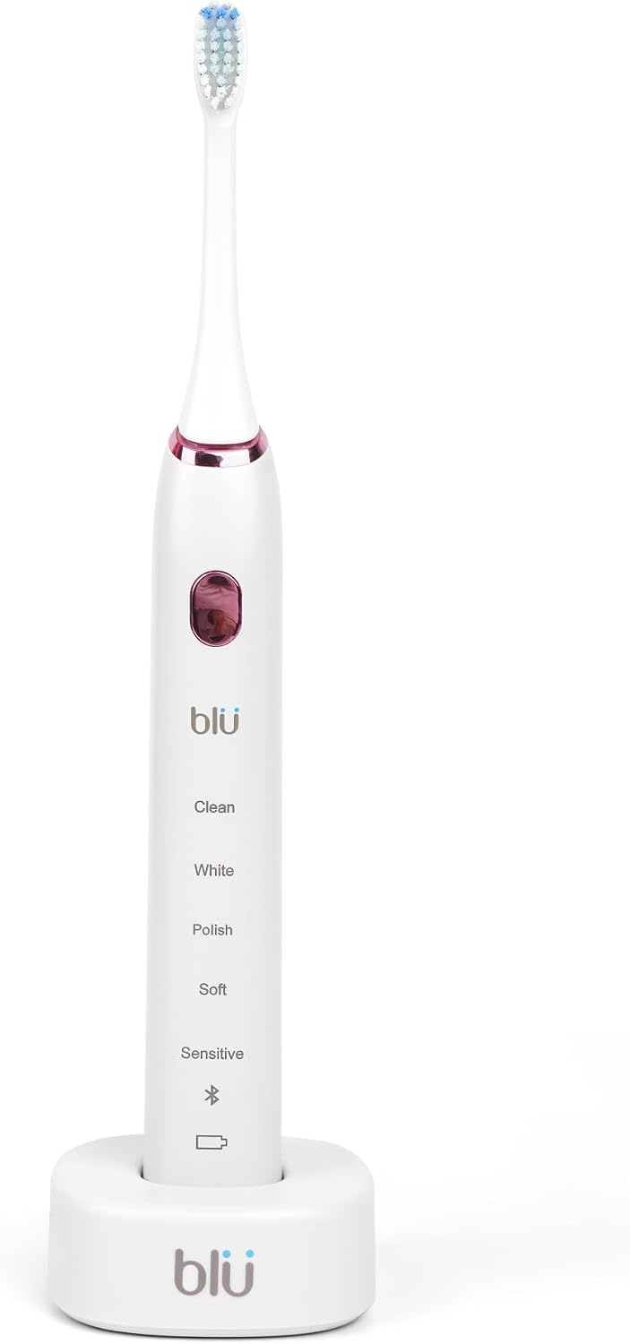 Blu Smart Sonic Electric Toothbrush for Adults with Bluetooth App, Real-Time Brushing Tracking, Rechargeable Deep Cleaning Toothbrush (White)