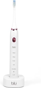 Blu Smart Sonic Electric Toothbrush for Adults with Bluetooth App, Real-Time Brushing Tracking, Rechargeable Deep Cleaning Toothbrush White