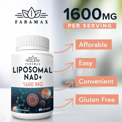 Image of 1600 mg Liposomal NAD Supplement, 98% Pure NAD+ Supplement, Superior Absorption, Alternative to Nicotinamide Riboside or NADH to Boost NAD+ for Aging Defense, Energy, Longevity, 60 Softgels