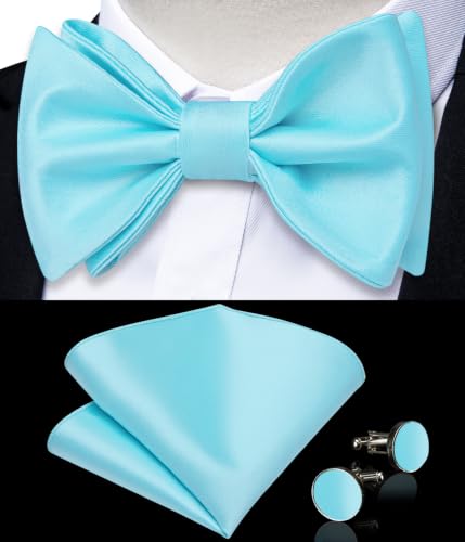 Image of DiBanGu Satin Bow tie Self-Tied Bowtie Set for Men Wedding Prom | Solid Color,Skin-Friendly,Versatile Accessory,Lapel Pin,Pocket Square,Cufflinks,School Dance,Banquet,Dinner,Celebration