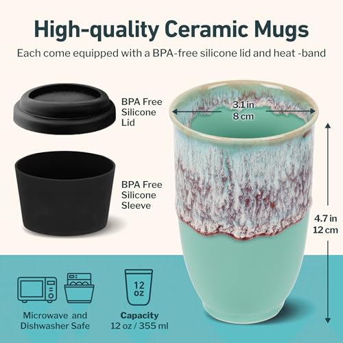Image of NOVA CERAMICS Travel Mug - Travel Coffee Mug - Reusable Coffee Cup Unique To Go Mug - Microwave & Dishwasher Safe Coffee Tumbler - Gifts For Women Men Him Her - 12oz - Nebula