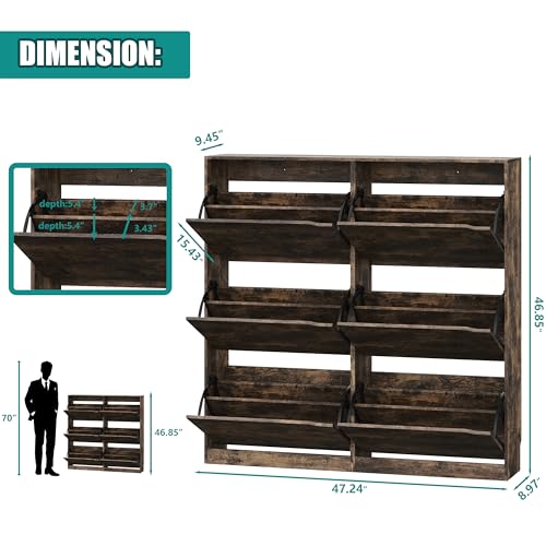 Image of Xixini Shoe Storage Cabinet for Entryway with 6 Flip Drawers, Sturdy Wood Hidden Shoe Storage, Freestanding Narrow Slim Shoe Organizer for Front Door Entrance, Living Room, Hallway, Bedroom, Brown