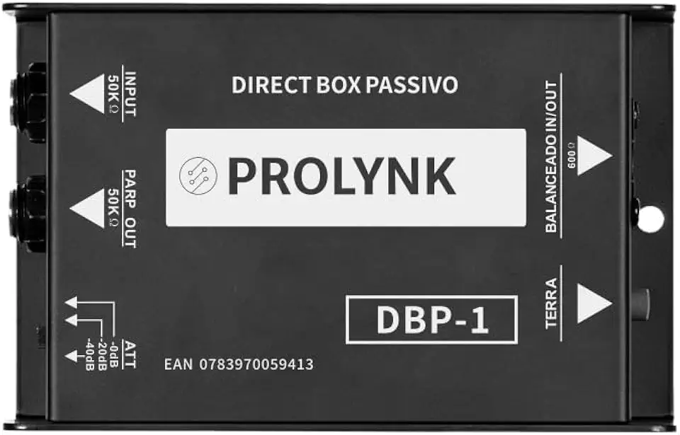 Direct Box Passivo Prolynk DBP-1, Caixa Direta para Instrumentos Musicais, Qualidade Premium